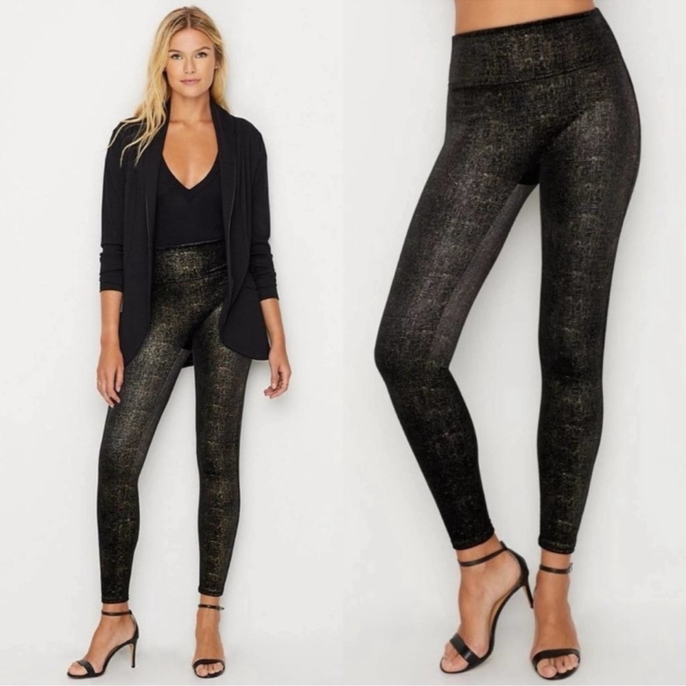 SPANX Black Leggings with Subtle Gold Sheen